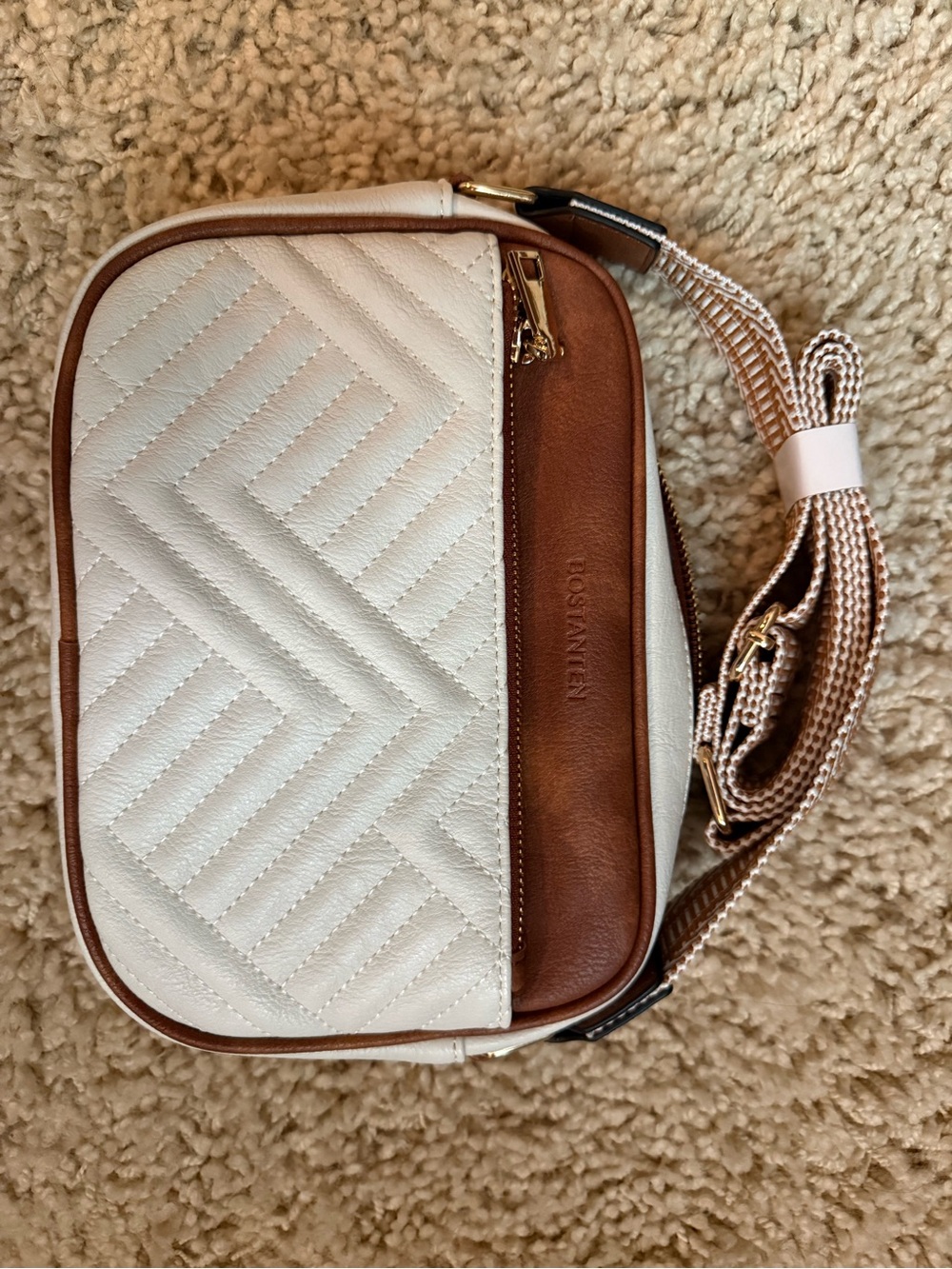Faux leather Quilted Cream & Brown Crossbody Bag